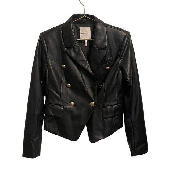 Avec Les Filles Black Faux Leather Double Breasted Black Jacket Size Small - Picture 1 of 7